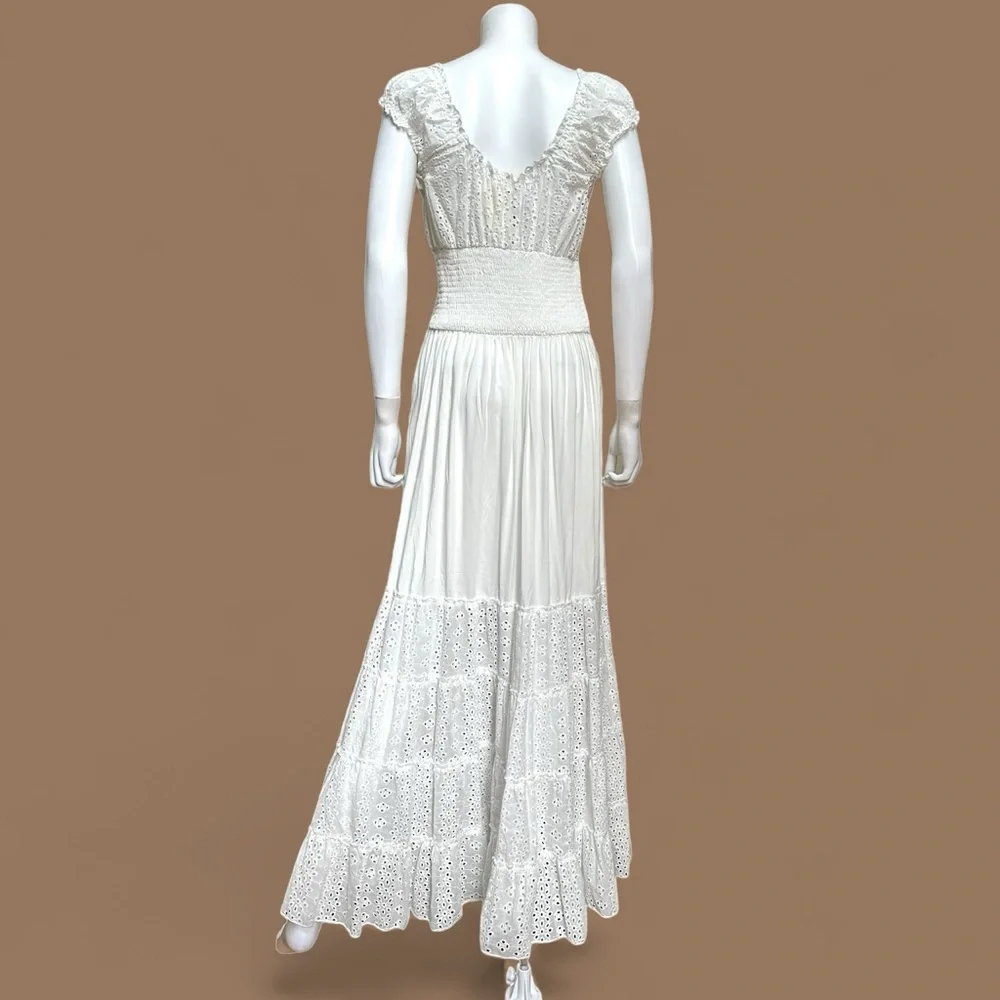 Solitaire Swim White Eyelet Maxi Tiered Dress, NWT, M - Picture 7 of 15